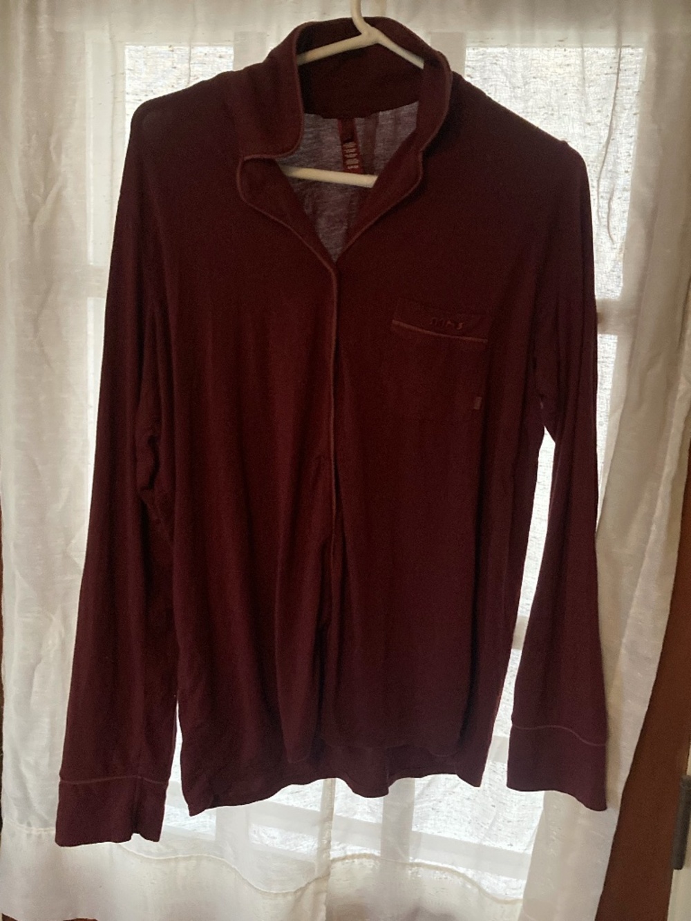 Skims Red Maroon Button Down Long Sleeve Pajama Top Size Small